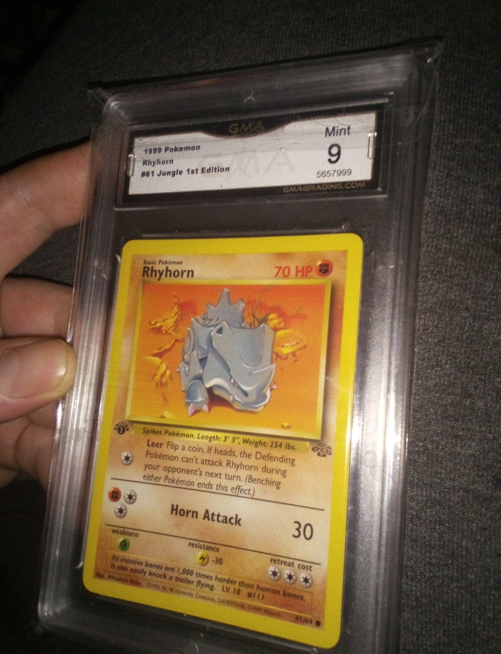 1999 Pokemon Rhyhorn 1st Edition Graded Card - GMA 9 GRADED
